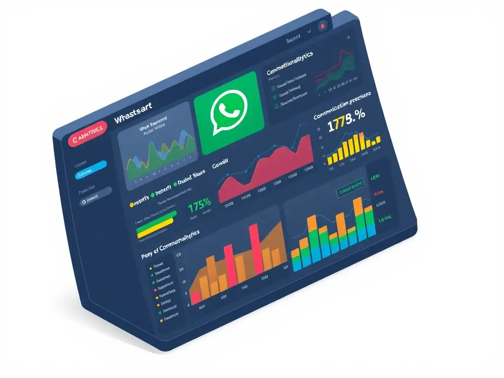 An image depicting a business dashboard displaying analytics and metrics related to WhatsApp flow performance, such as completion rates and customer feedback.
