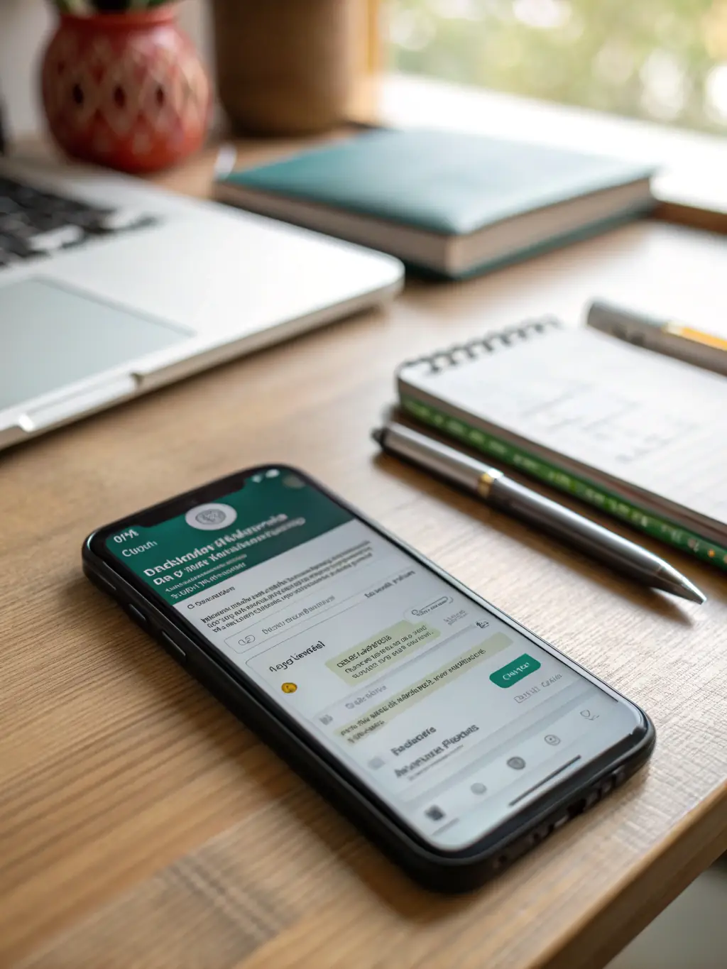 A close-up of a smartphone screen showing a WhatsApp chat with automated responses, illustrating the automation feature of Text Easy's service.