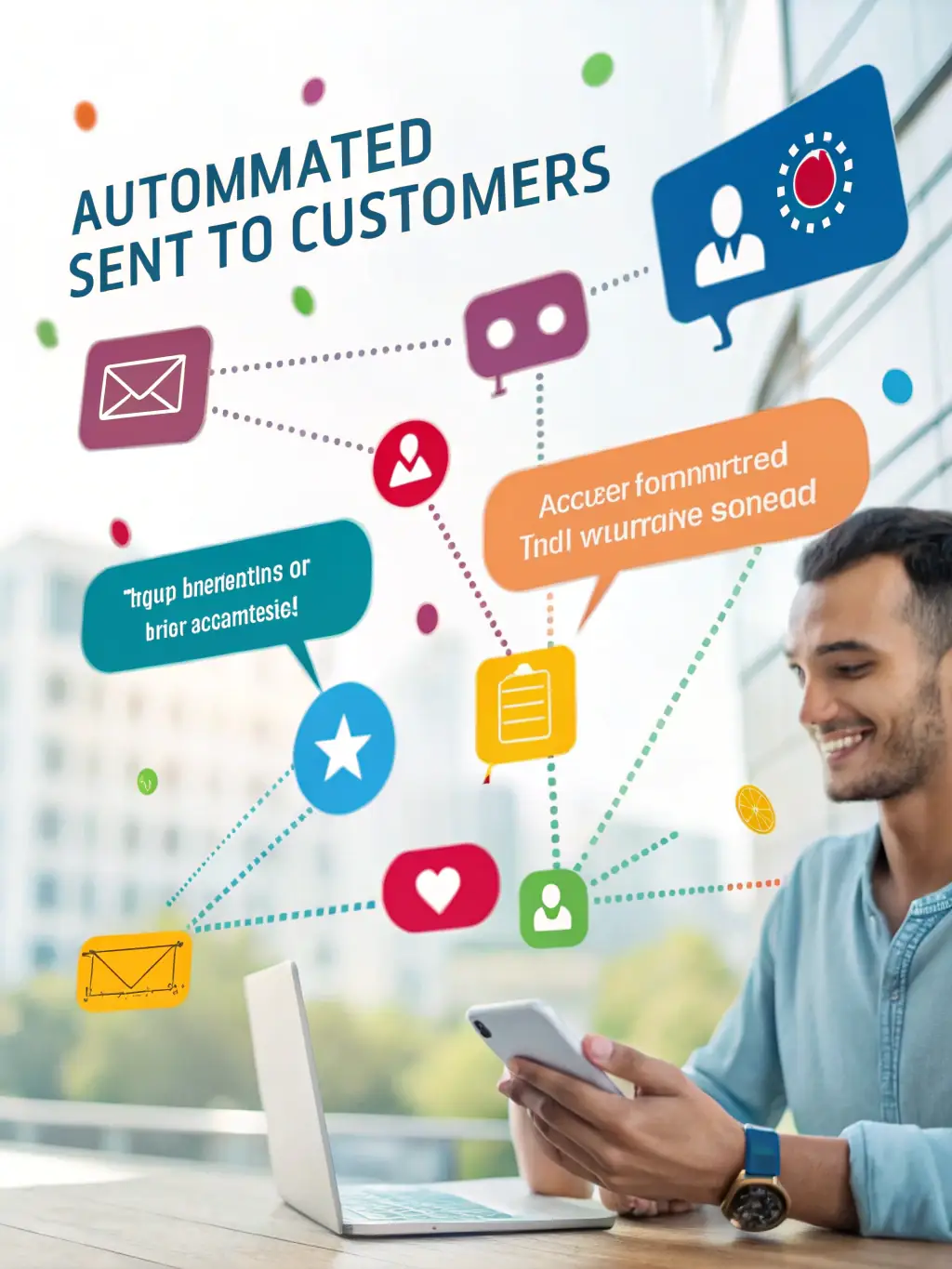 A creative visual representing automated WhatsApp messages being sent to customers, highlighting the efficiency and time-saving benefits of automation.